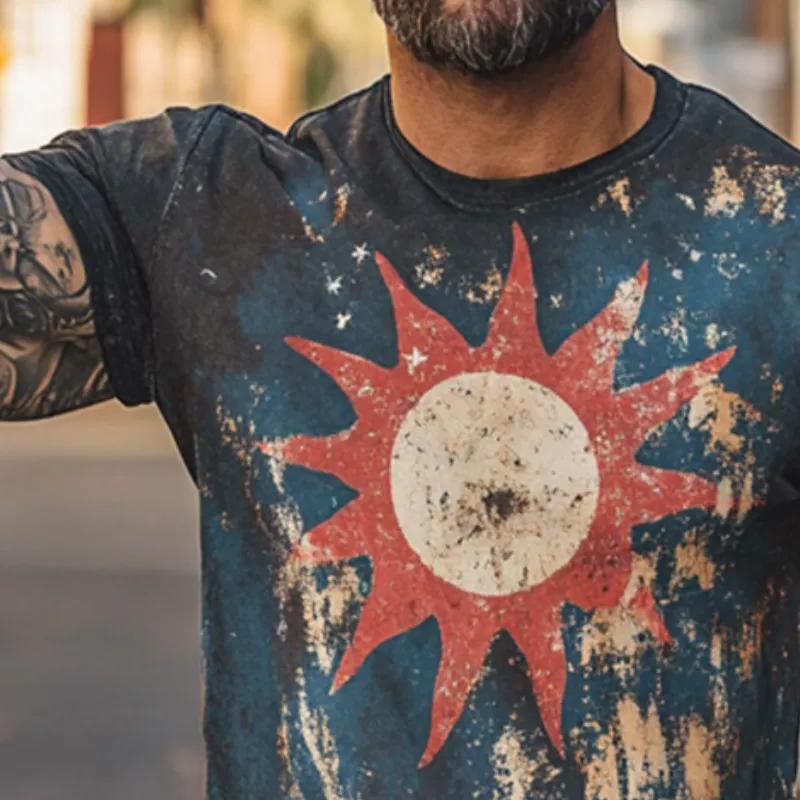 Men's Retro Casual Sun Printed Round Neck Short Sleeve T-Shirt MTA1513D0TO sold by Manly product image thumbnail 3