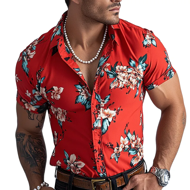 Men's Retro Casual Floral Print Lapel Short Sleeve Shirt MTA1546D4TO sold by Manly