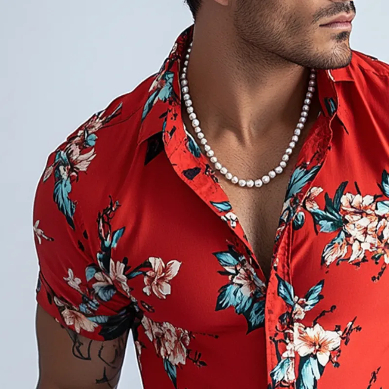 Men's Retro Casual Floral Print Lapel Short Sleeve Shirt MTA1546D4TO sold by Manly product image thumbnail 3
