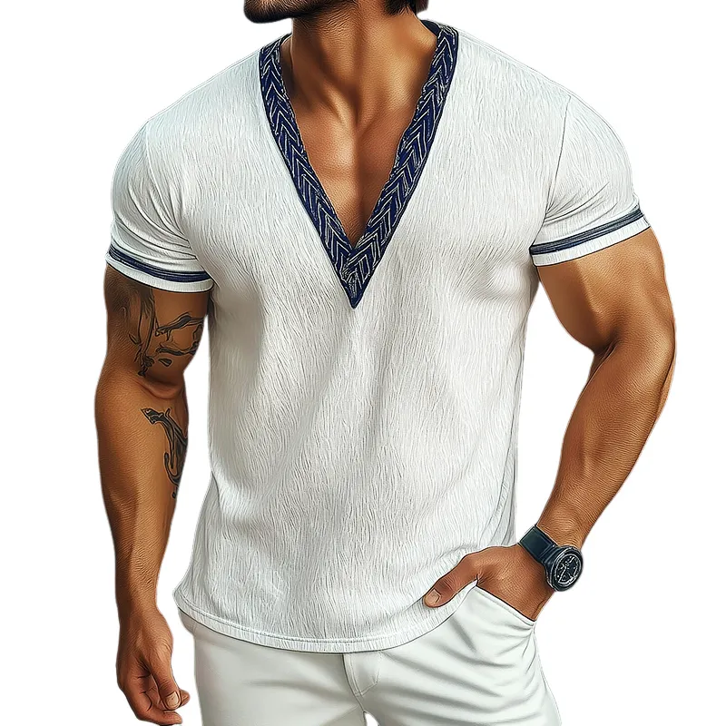 Men's Retro Casual Ethnic Style Printed V-neck Short Sleeve T-shirt MTA1581D2TO sold by Manly