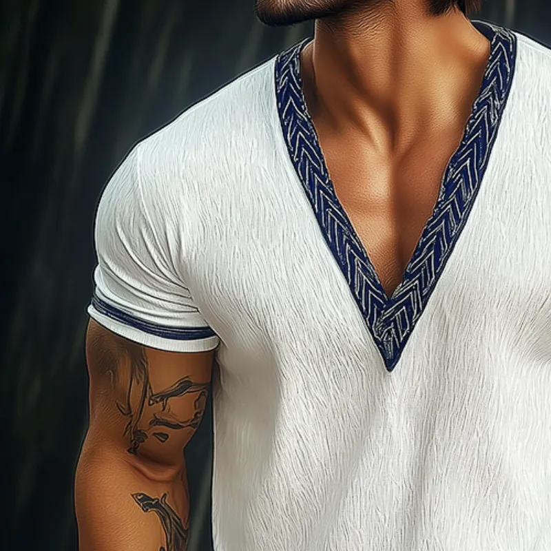 Men's Retro Casual Ethnic Style Printed V-neck Short Sleeve T-shirt MTA1581D2TO sold by Manly product image thumbnail 3