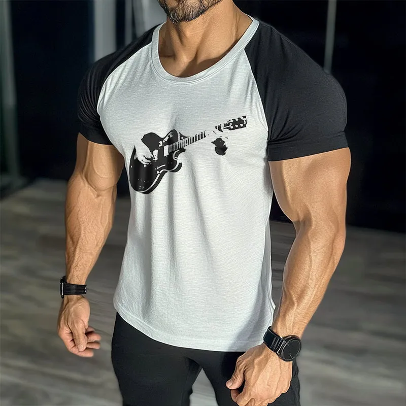 Men's Retro Casual Cotton Rock Guitar Printed Round Neck Short Sleeve T-Shirt MTA1533D0TO sold by Manly product image thumbnail 2