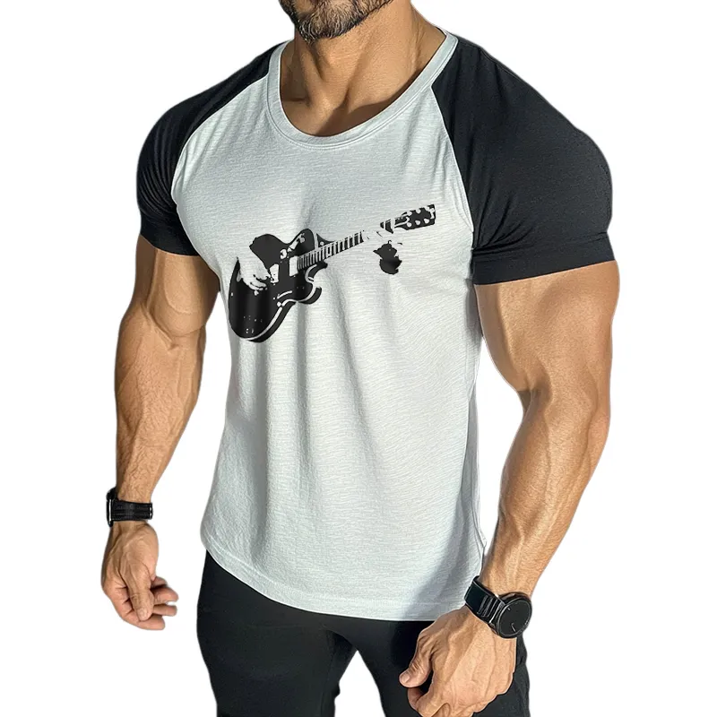 Men's Retro Casual Cotton Rock Guitar Printed Round Neck Short Sleeve T-Shirt MTA1533D0TO sold by Manly