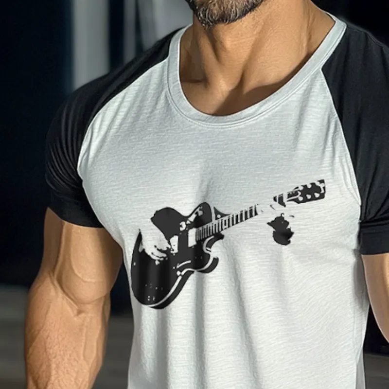 Men's Retro Casual Cotton Rock Guitar Printed Round Neck Short Sleeve T-Shirt MTA1533D0TO sold by Manly product image thumbnail 3