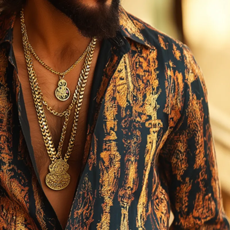 Men's Retro Palace Style Geometric Print Lapel Long Sleeve Shirt MTA1556D5TO sold by Manly product image thumbnail 3