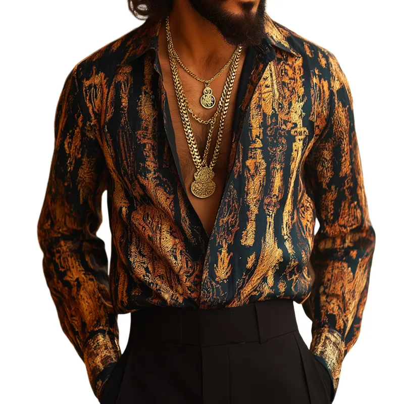 Men's Retro Palace Style Geometric Print Lapel Long Sleeve Shirt MTA1556D5TO sold by Manly