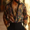 Men's Retro Palace Style Geometric Print Lapel Long Sleeve Shirt MTA1556D5TO sold by Manly