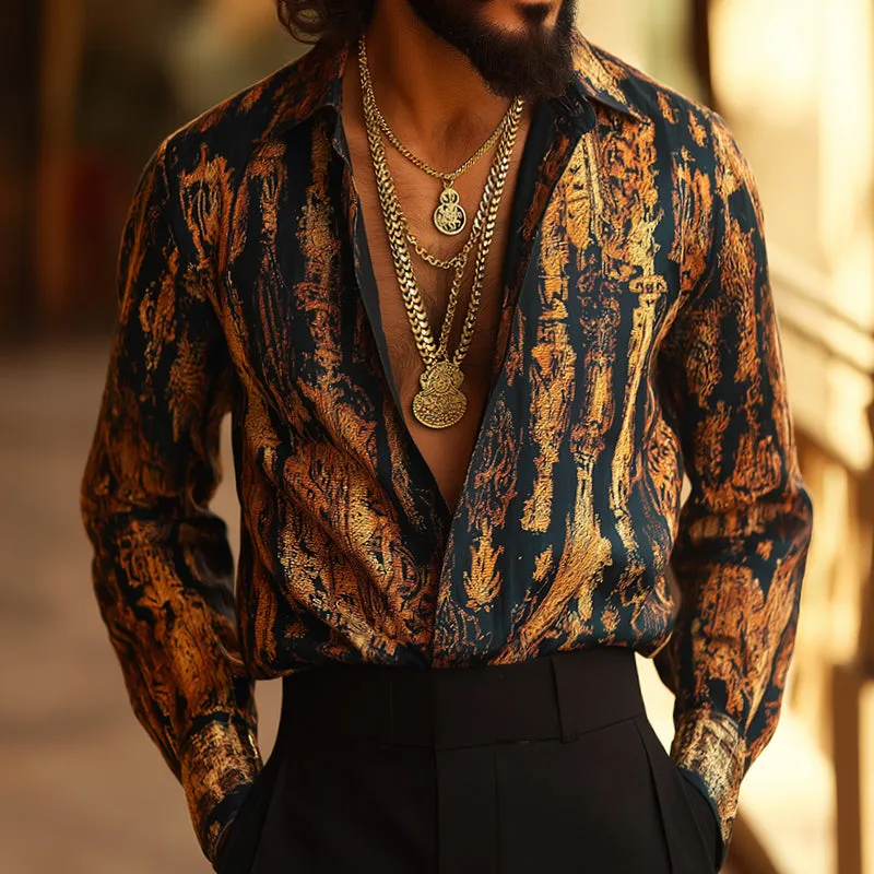 Men's Retro Palace Style Geometric Print Lapel Long Sleeve Shirt MTA1556D5TO sold by Manly product image thumbnail 2