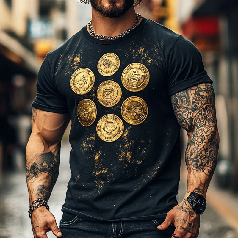 Men's Retro Casual Ancient Coin Printed Round Neck Short Sleeve T-Shirt MTA1558D1TO sold by Manly product image thumbnail 2