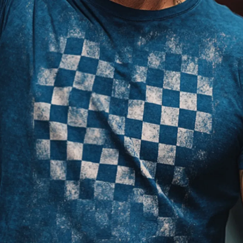 Men's Retro Casual Damaged Checkerboard Printed Round Neck Short Sleeve T-Shirt MTA1509D5TO sold by Manly product image thumbnail 3