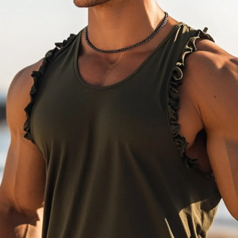 Men's Retro Casual Cotton Ruffled Round Neck Tank Top MTA1558D8TO sold by Manly product image thumbnail 3
