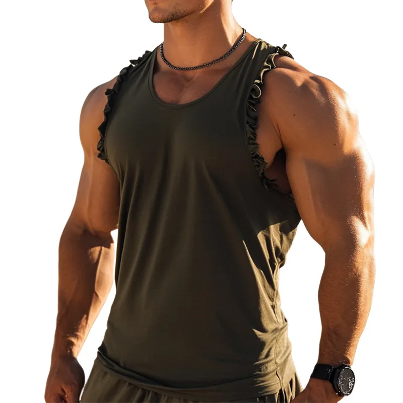 Men's Retro Casual Cotton Ruffled Round Neck Tank Top MTA1558D8TO sold by Manly