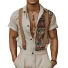 Men's Retro Casual Ethnic Geometric Print Linen Lapel Short Sleeve Shirt MTA1563D8TO sold by Manly