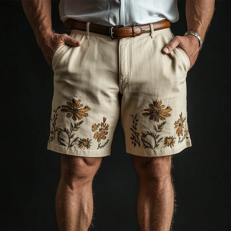 Men's Summer Cotton and Linen Floral Embroidered Shorts MTA1553D3U sold by Manly product image thumbnail 2