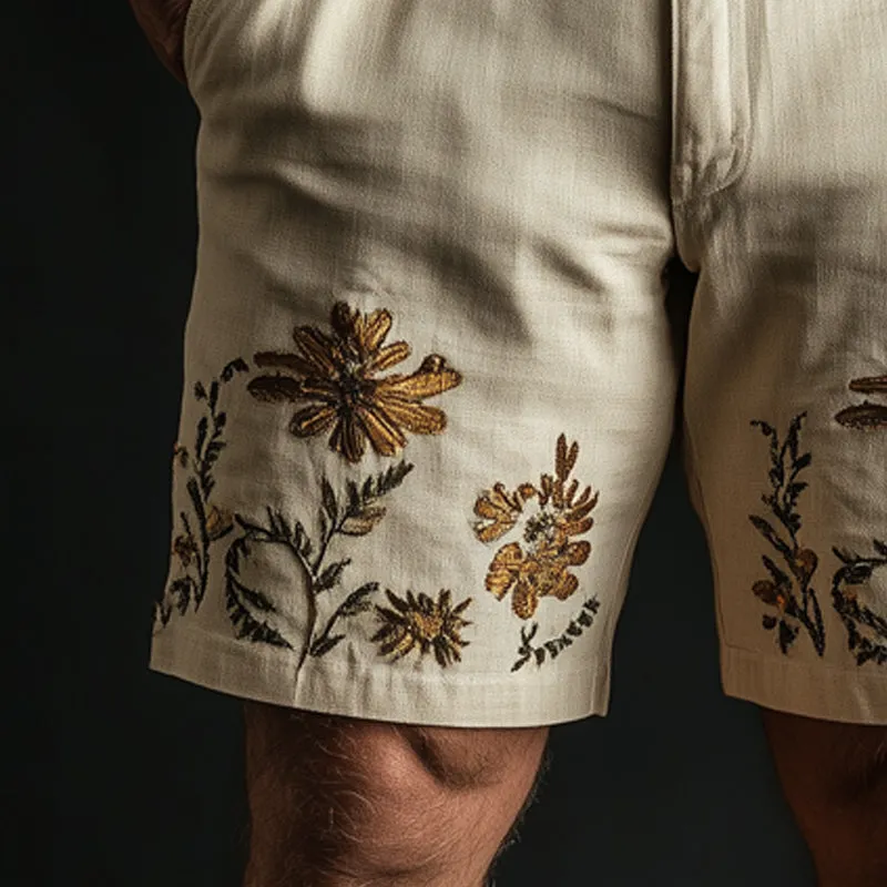 Men's Summer Cotton and Linen Floral Embroidered Shorts MTA1553D3U sold by Manly product image thumbnail 3