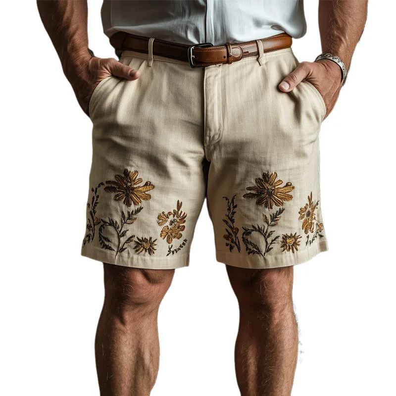 Men's Summer Cotton and Linen Floral Embroidered Shorts MTA1553D3U sold by Manly