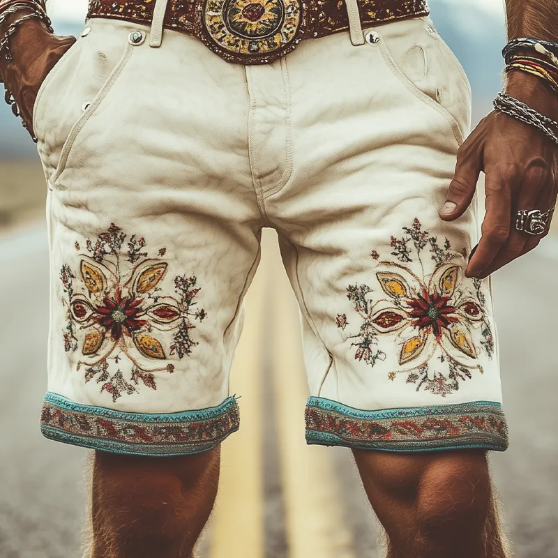 Men's Spring and Summer Fashion Retro Thin Suede Embroidered Shorts (Without Belt) MTA1525D6K sold by Manly product image thumbnail 3