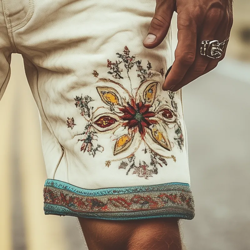 Men's Spring and Summer Fashion Retro Thin Suede Embroidered Shorts (Without Belt) MTA1525D6K sold by Manly product image thumbnail 4