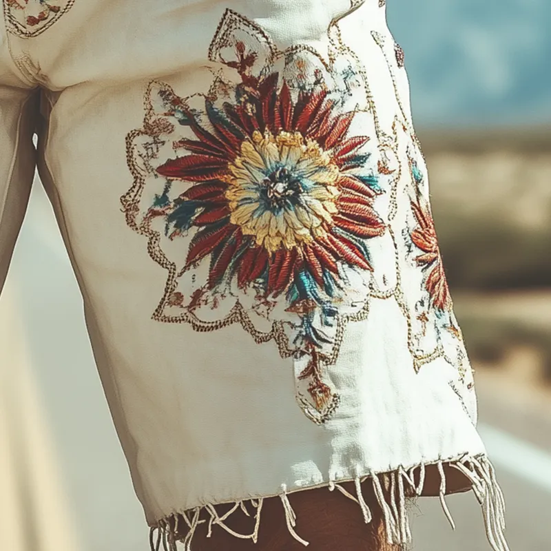 Men's Spring and Summer Fashion Retro Personality Thin Suede Embroidered Shorts (without belt) MTA1518D5K sold by Manly product image thumbnail 5