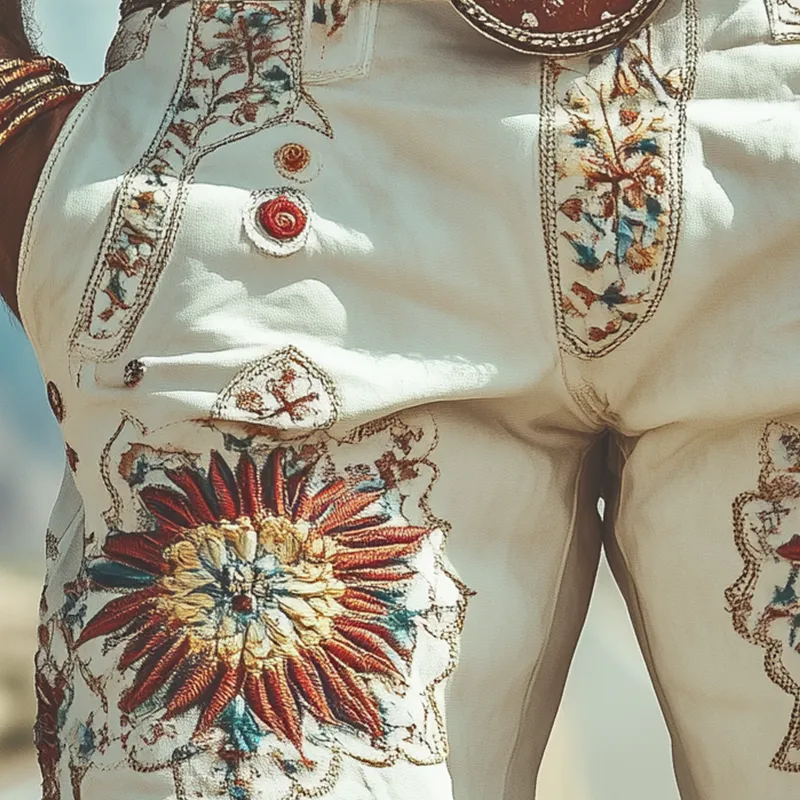 Men's Spring and Summer Fashion Retro Personality Thin Suede Embroidered Shorts (without belt) MTA1518D5K sold by Manly product image thumbnail 4