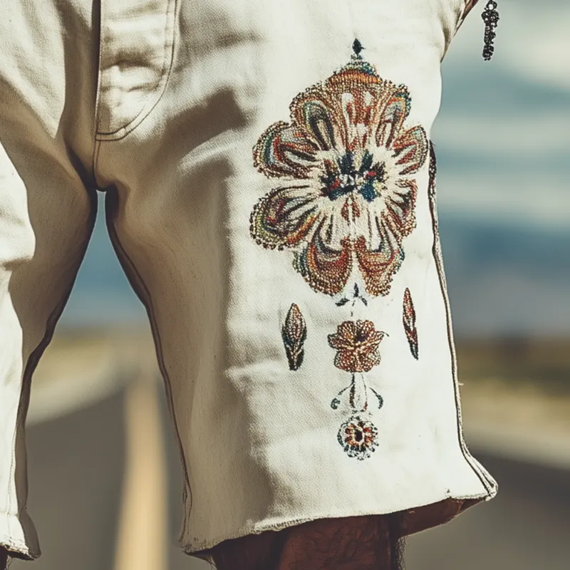 Men's Spring and Summer Fashion Retro Personality Twill Cotton Embroidered Shorts (Without Belt) MTA1516D3K sold by Manly product image thumbnail 4