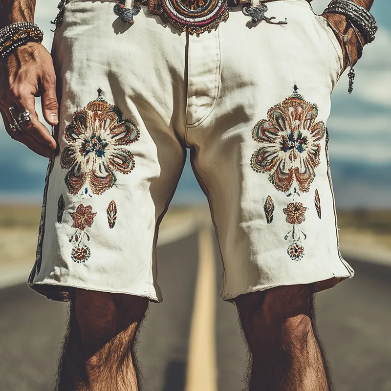Men's Spring and Summer Fashion Retro Personality Twill Cotton Embroidered Shorts (Without Belt) MTA1516D3K sold by Manly product image thumbnail 3