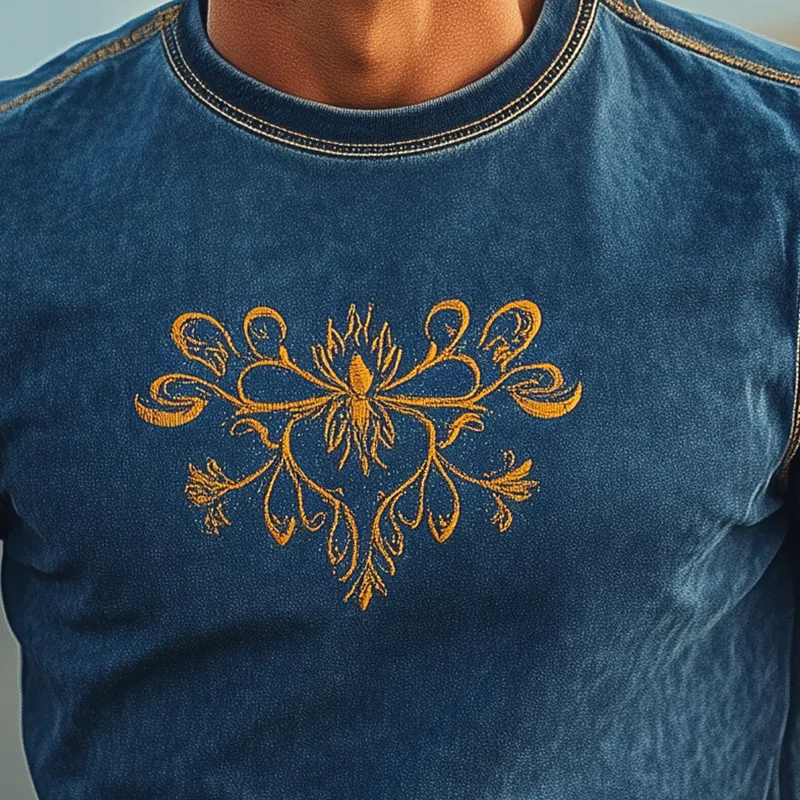 Men's Summer Fashion Casual Western Style Suede Embroidery Slim Fit Short Sleeve T-shirt MTA1564D6K sold by Manly product image thumbnail 4