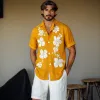 Men's Casual Flower Embroidery Cotton Linen Lapel Loose Short Sleeve Shirt MTA1480D3M sold by Manly