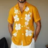 Men's Casual Flower Embroidery Cotton Linen Lapel Loose Short Sleeve Shirt MTA1480D3M sold by Manly