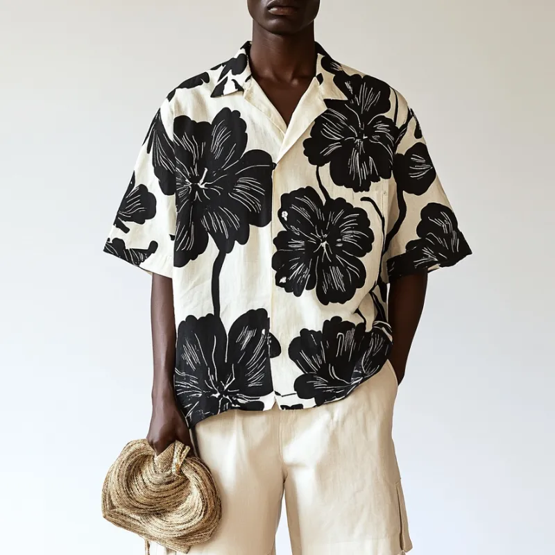 Men's Fashion Floral Print Lapel Loose Short Sleeve Shirt MTA1468D8M sold by Manly product image thumbnail 3