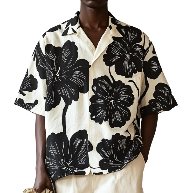 Men's Fashion Floral Print Lapel Loose Short Sleeve Shirt MTA1468D8M sold by Manly