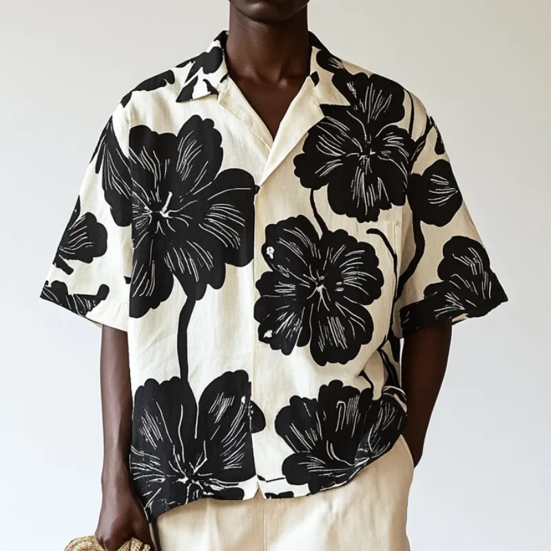Men's Fashion Floral Print Lapel Loose Short Sleeve Shirt MTA1468D8M sold by Manly product image thumbnail 2