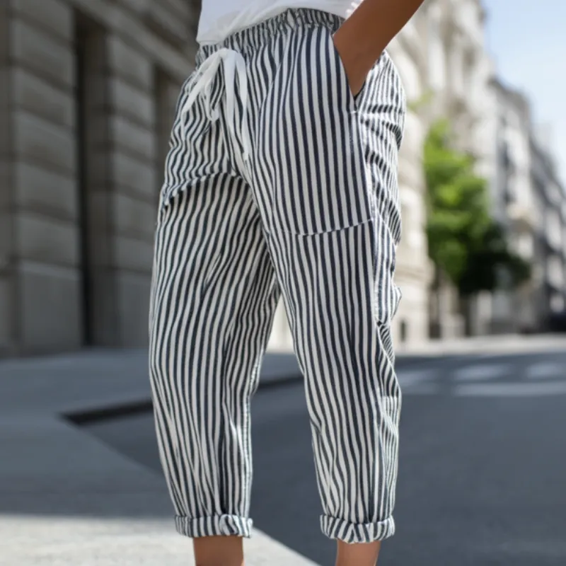 【24-hour shipping out】Men's Casual Cotton Blend Striped Elastic Waist Tapered Pants MTA1006D9M sold by Manly product image thumbnail 3