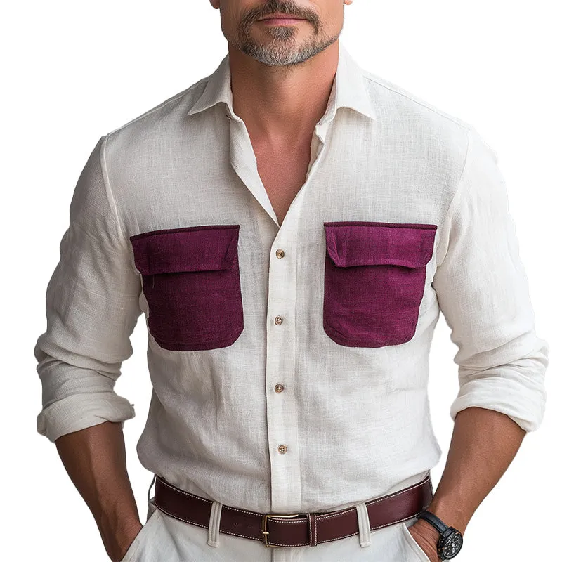 Men's Summer Fashion Contrast Color Patchwork Long Sleeve Shirt MTA1530D0P sold by Manly