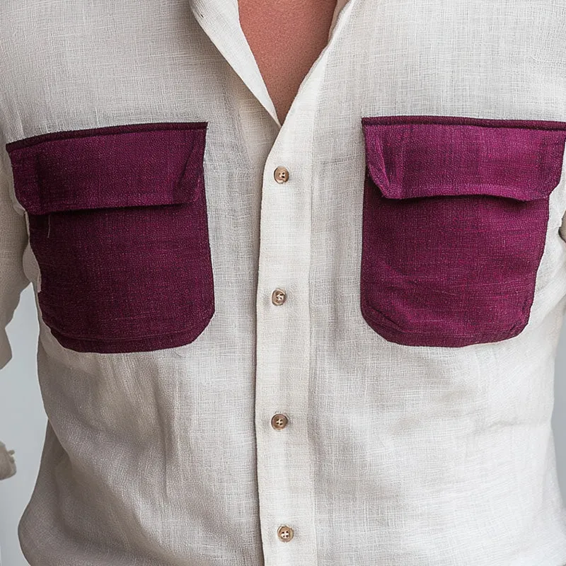 Men's Summer Fashion Contrast Color Patchwork Long Sleeve Shirt MTA1530D0P sold by Manly product image thumbnail 3