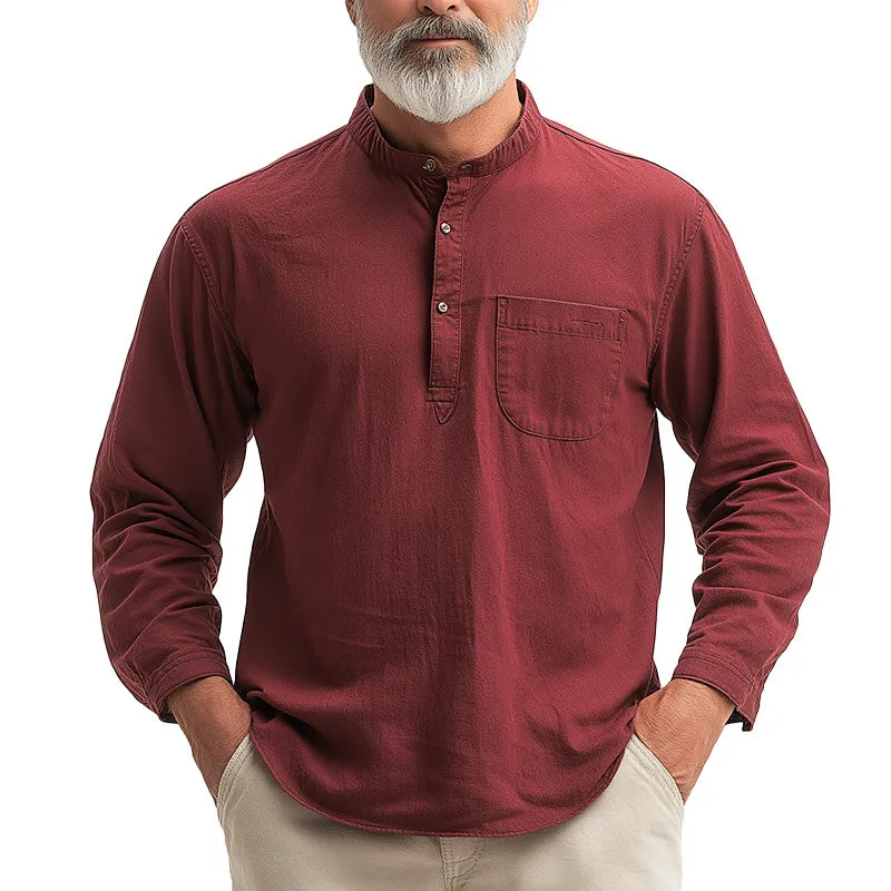 Men's Summer Fashion Solid Color Simple Long Sleeve Henley Shirt MTA1578D4P sold by Manly