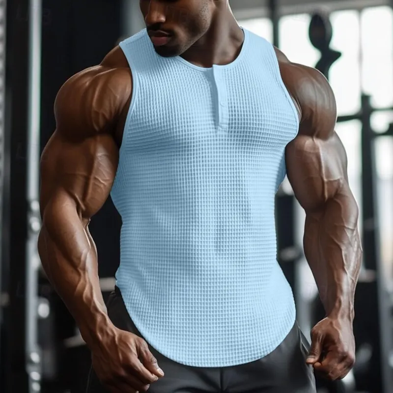 Men's Casual Premium Cotton Waffle Henley Neck Slim Fit Tank Top MTA1544D3M sold by Manly product image thumbnail 2