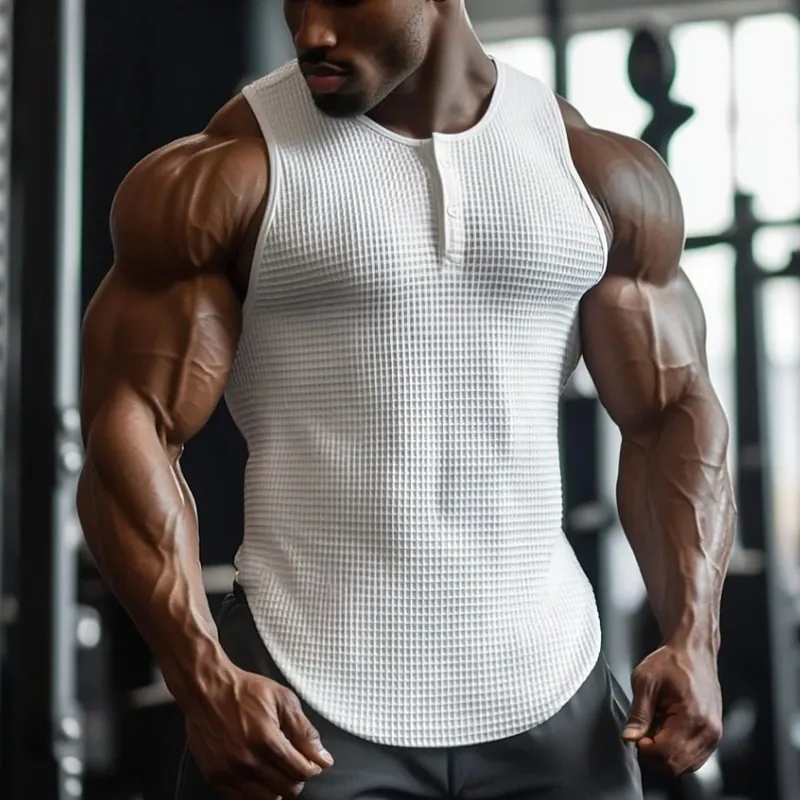 Men's Casual Premium Cotton Waffle Henley Neck Slim Fit Tank Top MTA1544D3M sold by Manly product image thumbnail 3