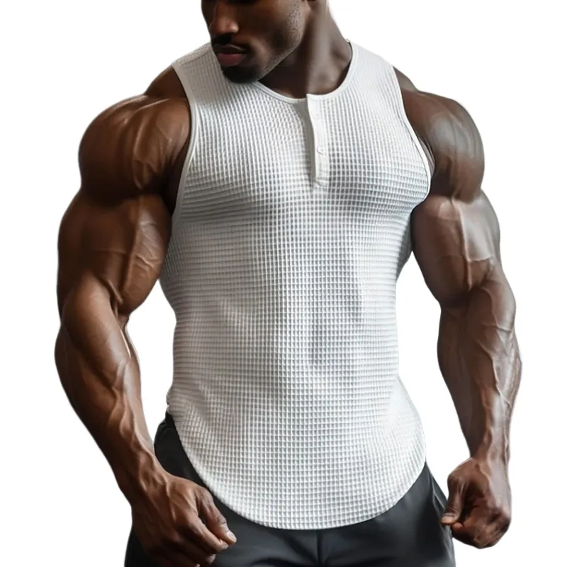 Men's Casual Premium Cotton Waffle Henley Neck Slim Fit Tank Top MTA1544D3M sold by Manly