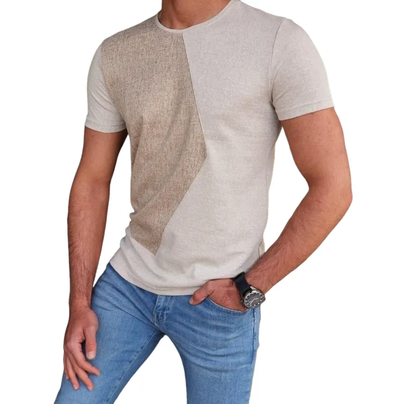 Men's Casual Soft Cotton Color Block Round Neck Slim Fit Short Sleeve T-Shirt MTA1521D1M sold by Manly