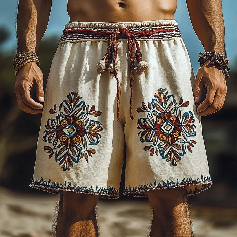 Men's Summer Retro Embroidered Cotton and Linen Shorts MTA1521D4U sold by Manly product image thumbnail 2