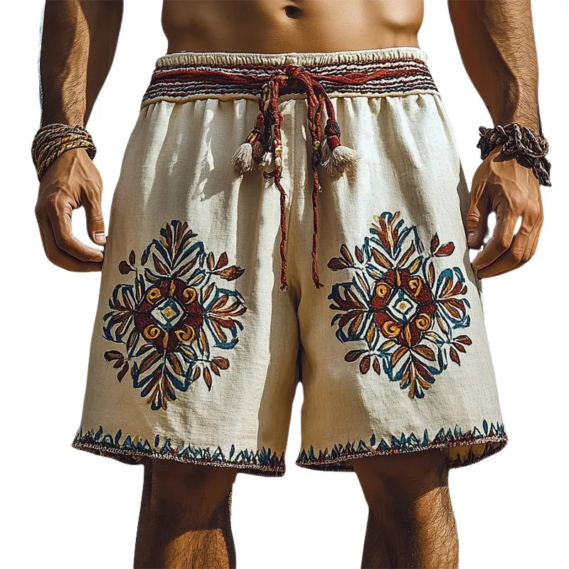 Men's Summer Retro Embroidered Cotton and Linen Shorts MTA1521D4U sold by Manly