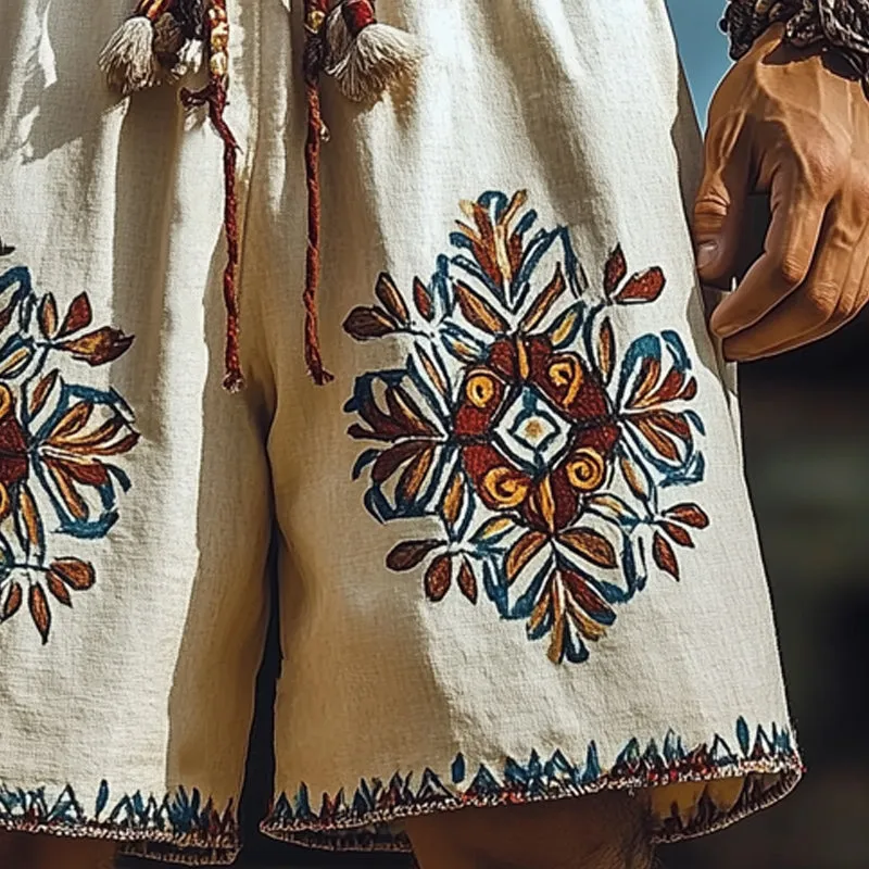 Men's Summer Retro Embroidered Cotton and Linen Shorts MTA1521D4U sold by Manly product image thumbnail 3