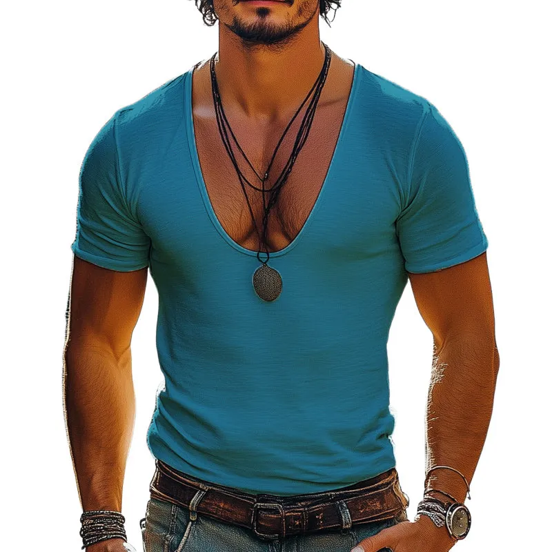 Men's Summer Basic Low-Neck Cotton Sweat-Absorbent T-Shirt MTA1554D9U sold by Manly