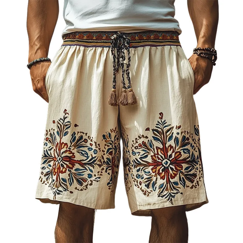Men's Summer Retro Embroidered Cotton and Linen Shorts MTA1566D3U sold by Manly