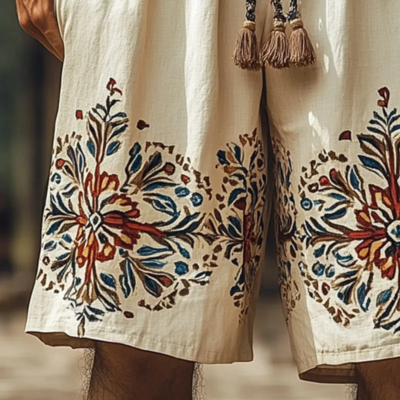 Men's Summer Retro Embroidered Cotton and Linen Shorts MTA1566D3U sold by Manly product image thumbnail 3