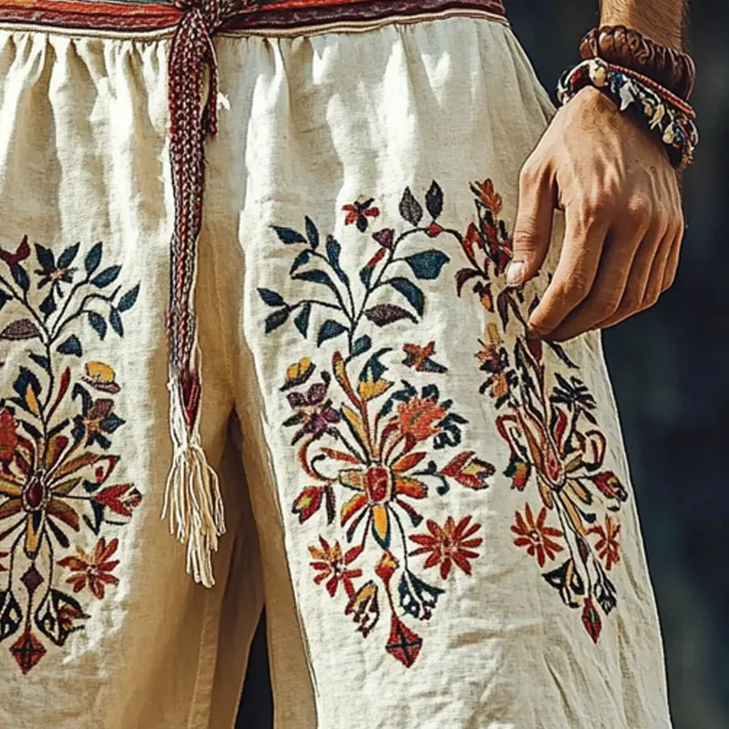 Men's Summer Retro Embroidered Cotton and Linen Shorts MTA1548D0U sold by Manly product image thumbnail 3