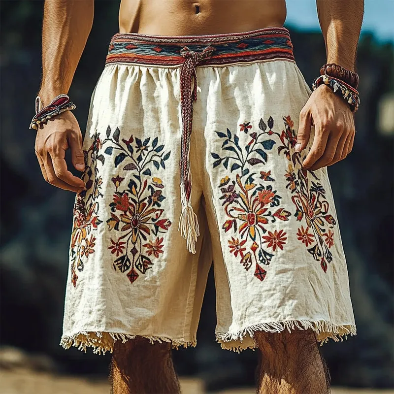 Men's Summer Retro Embroidered Cotton and Linen Shorts MTA1548D0U sold by Manly product image thumbnail 2