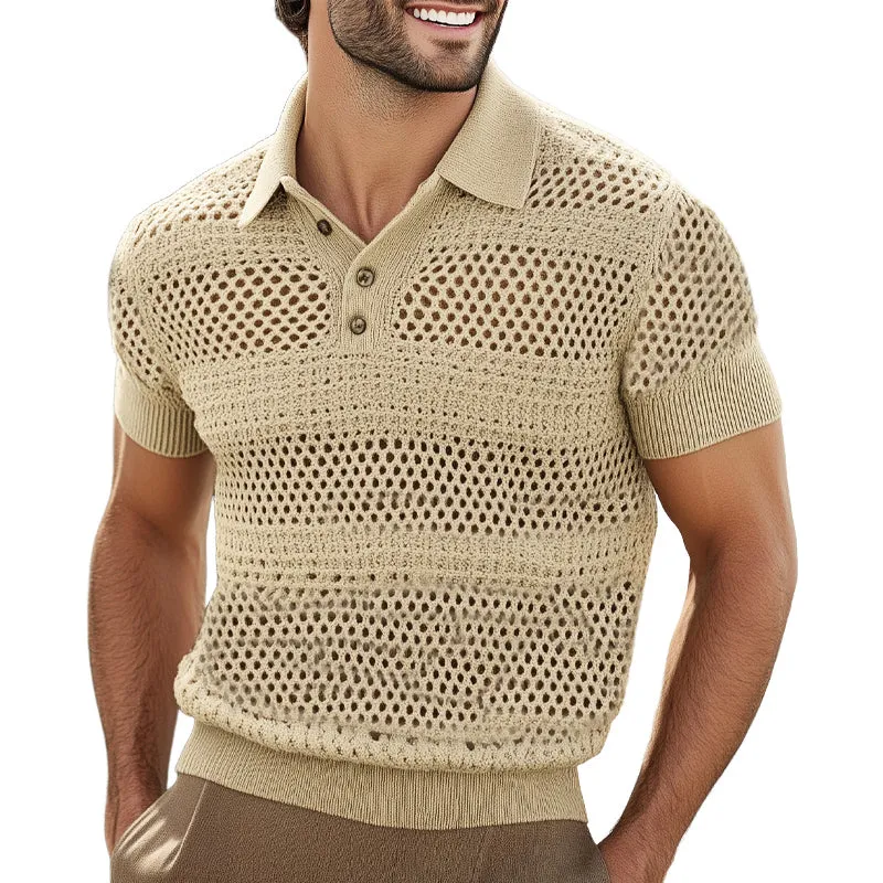 【24-hour shipping out】Men's Summer Knitted Breathable Polo Neck Short Sleeve T-Shirt MTA1465D6U sold by Manly