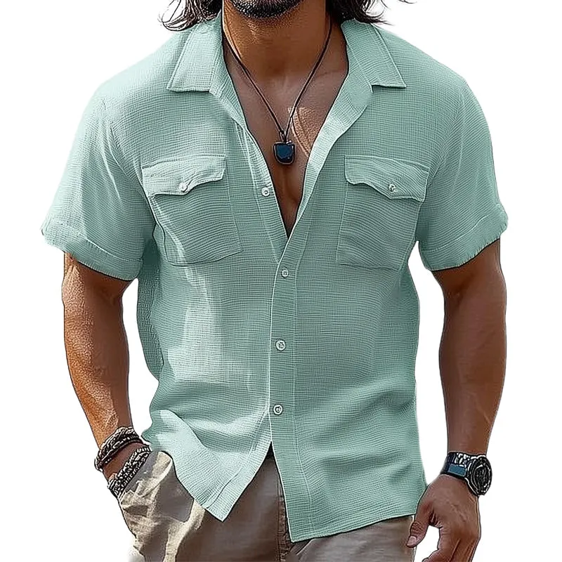 Men's Summer Basic Comfortable Textured Short-Sleeved Shirt MTA1510D2U sold by Manly